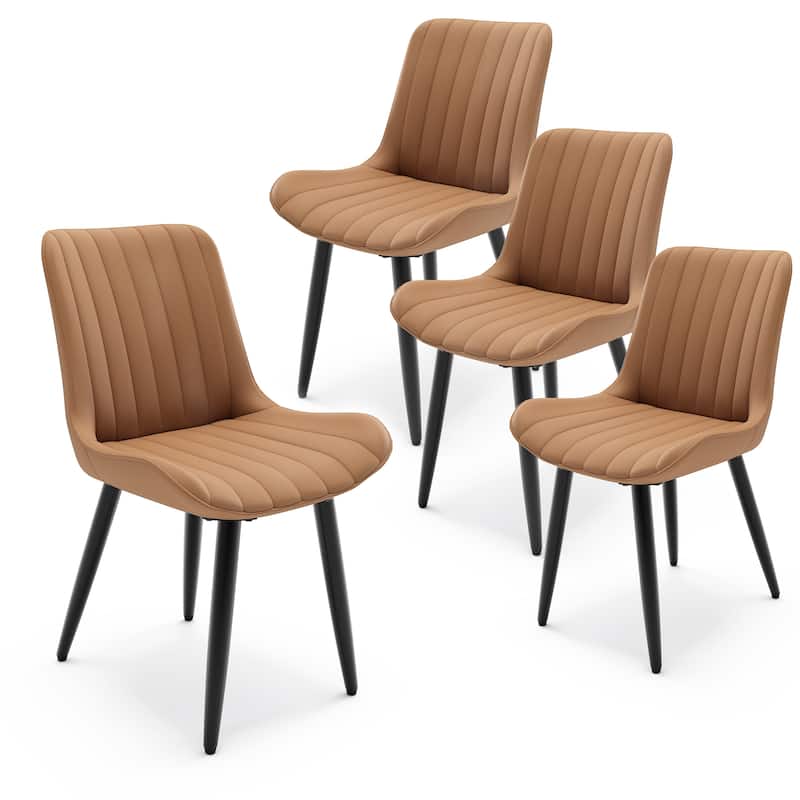 Set of 4 Modern PU Leather Dining Chairs with Thick Cushions Metal Legs, Armless Faux Leather Side Chairs for Kitchen - Brown