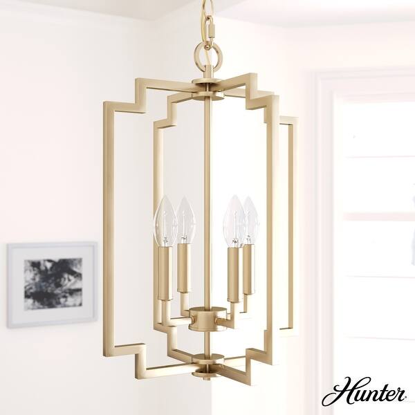 slide 2 of 11, Hunter Zoanne 4-Light Modern Pendant Hanging Light - Island, Entry, Dining - Geometric, Contemporary, Candle, Transitional 21" - Alturas Gold