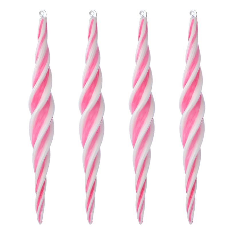 12" Glass Peppermint Finial Ornament Set of 4