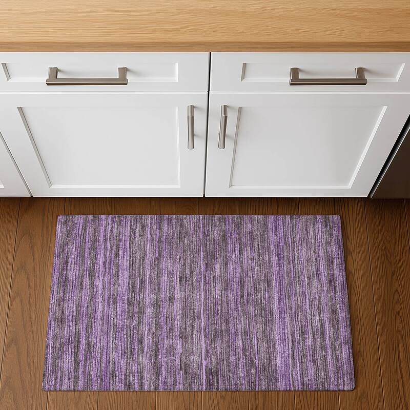 Premium Washable Super Soft Casual Stripes Mayfield Rug - 1'8" x 2'6" - Purple.