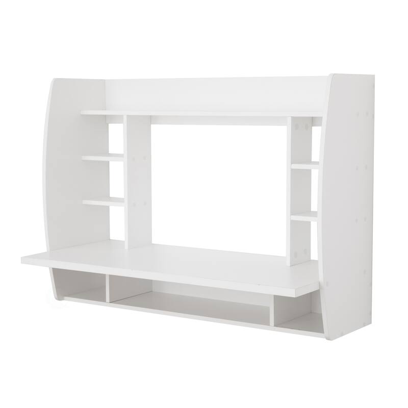 Versatile Wall Mount Floating Computer Desk - Stylish and Space-Saving Writing Study Table with Shelves - Ideal for Living Room
