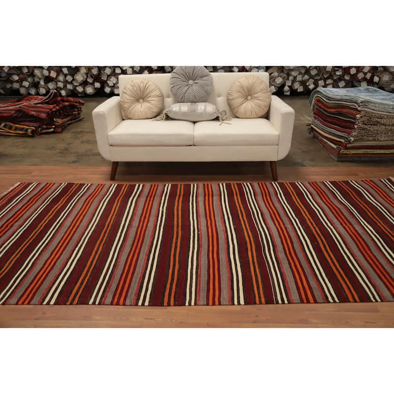 Hand Woven Oriental 100% Wool Carpet Southwestern Geometric Multi-Colored Kilim Area Rug - 10' 8'' X 5' 0''