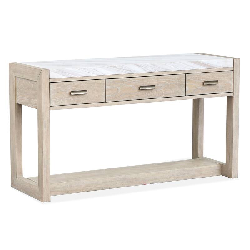 Magnussen Home Preston Gallery Buff and Antique Silver Rectangular Sofa Table - 50''W x 17''D x 28''H - 50''W x 17''D x 28''H