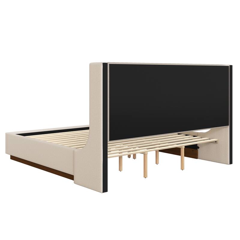 Modern Wooden Queen/King Size Upholstered Platform Bed with Headboard
