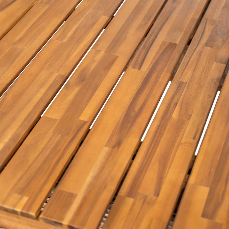 Christopher Knight Home - Rowan Outdoor Acacia Wood Dining Set with Handwoven Rattan Details and Slatted Tabletop