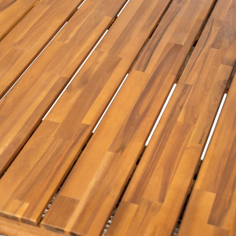 Outdoor Dining Table Acacia Wood Slatted Top with Woven Rattan Base