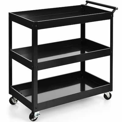 3-Tier Utility Cart Metal Mental Storage Service Trolley - 30'' x 15'' x 31'' (L x W x H)