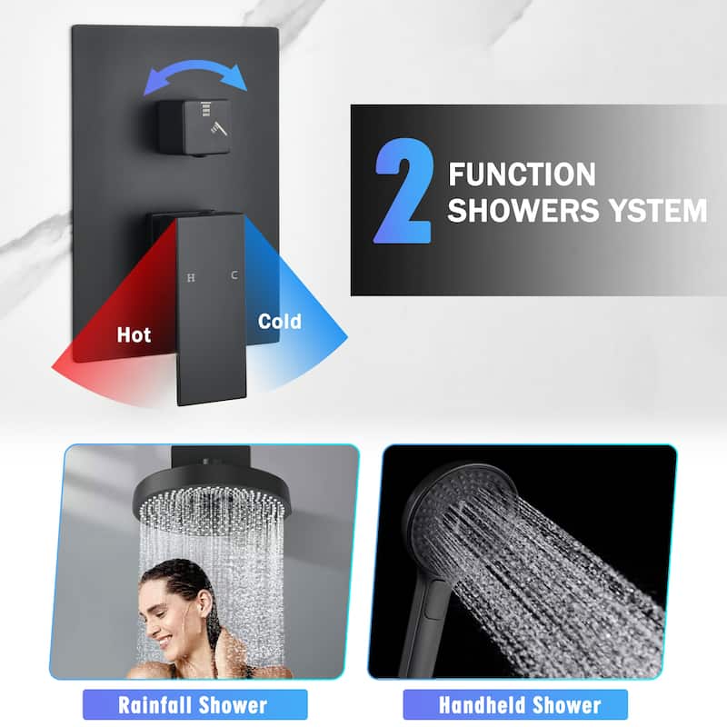 Modern Minimalist Concealed Shower System 2-Function Set - Solid Brass Control Valve, ABS Overhead & Handheld Shower