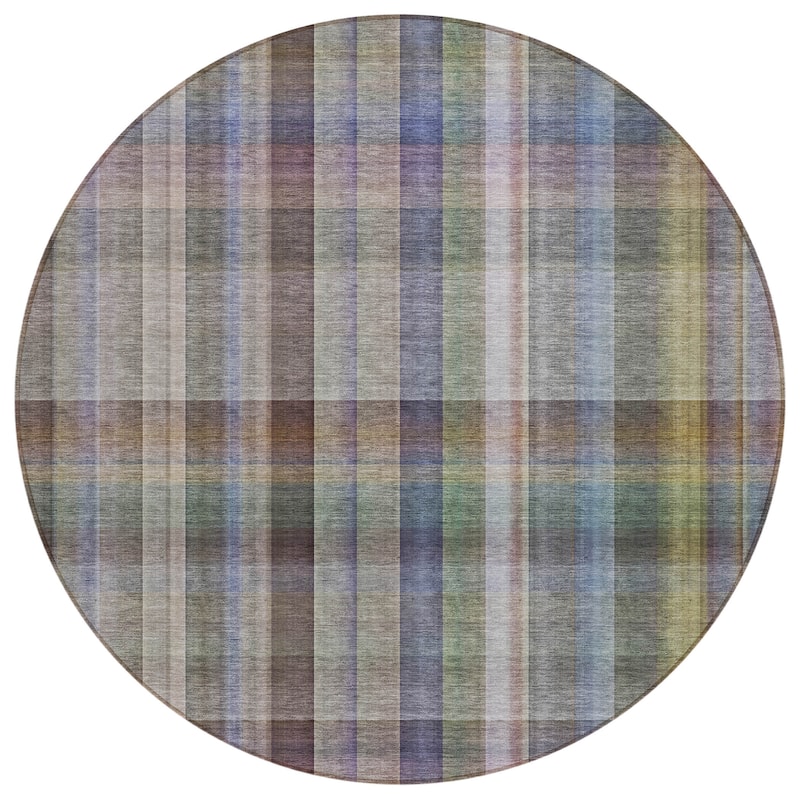 Machine Washable Indoor/ Outdoor Plaid Chantille Rug