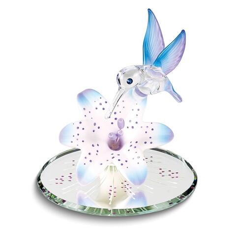Curata Blue Hummingbird and Blue Lily with Base Handcrafted Glass Figurine