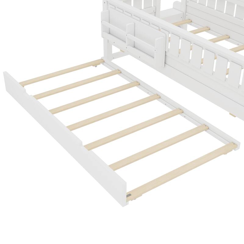 Full/Twin Loft Bed with Bookshelves, Safety Stairs & Trundle