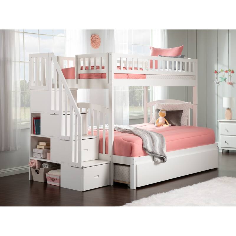 Westbrook Staircase Bunk Twin over Full with Twin Trundle in White