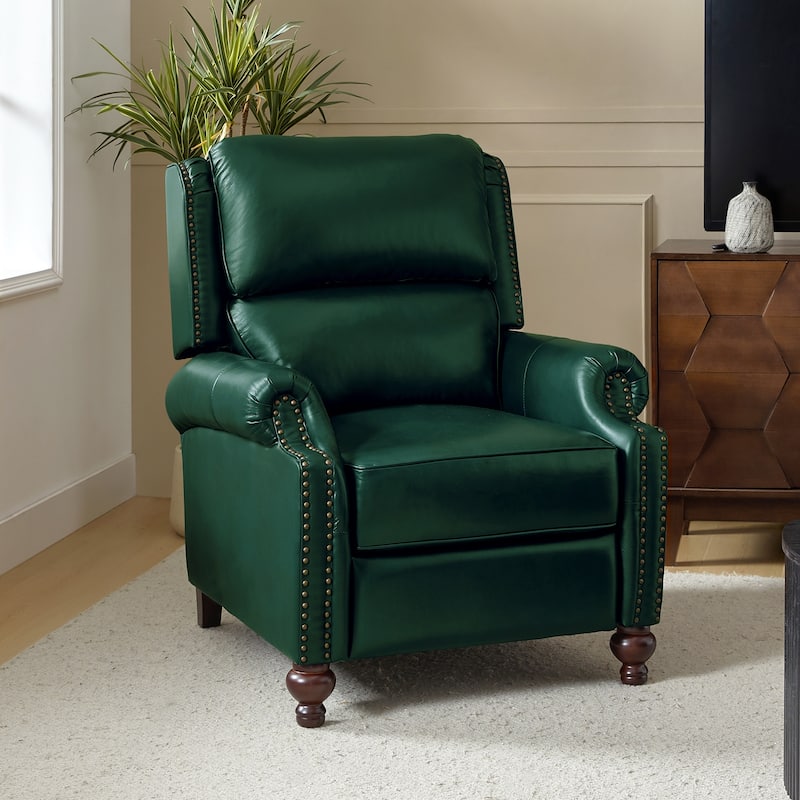 Gabriela Mid-Century Modern Genuine Leather Recliner with Tapered Block Feet by HULALA HOME
