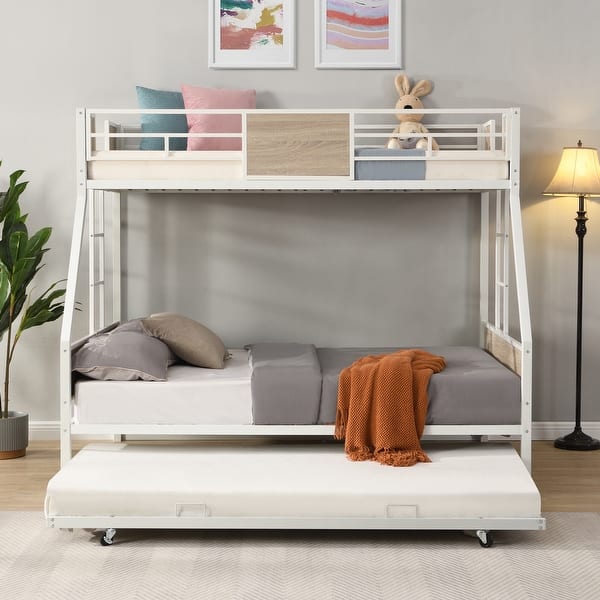 slide 2 of 24, Twin Over FULL Metal Bunk Bed with Trundle 2 - Side Ladder and Full-Length Guardrail