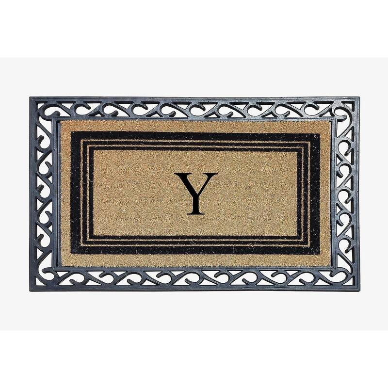 A1HC Natural Coir & Rubber Monogrammed Entrance Door Mats, Non-Slip, Flock Doormat, Thin-Profile Indoor Outdoor Doormat 24"x36" - Y