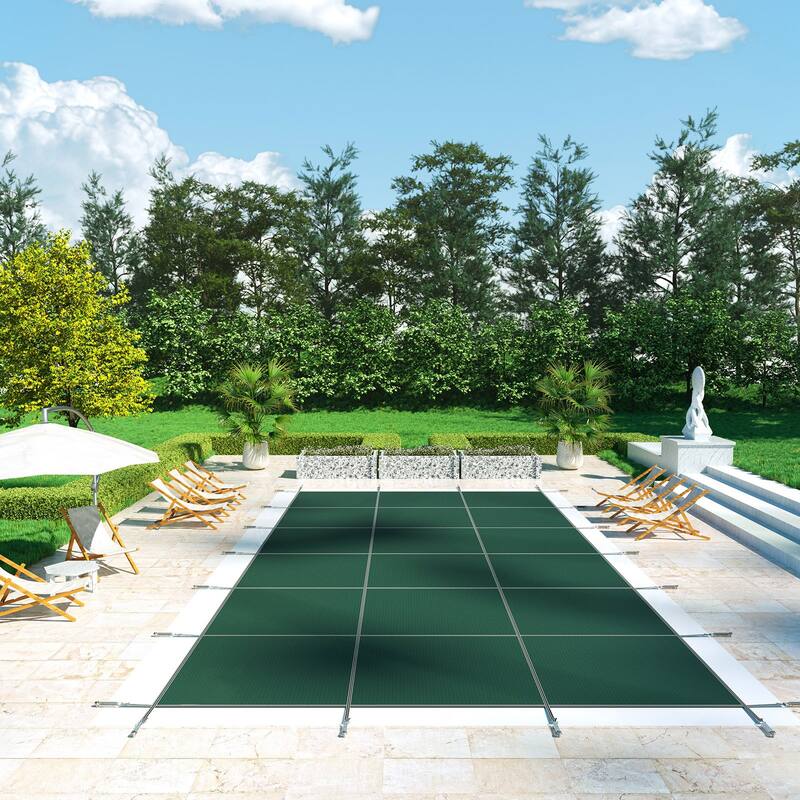 Rectangular Inground Pool Cover Mesh Winter Safety Cover Green