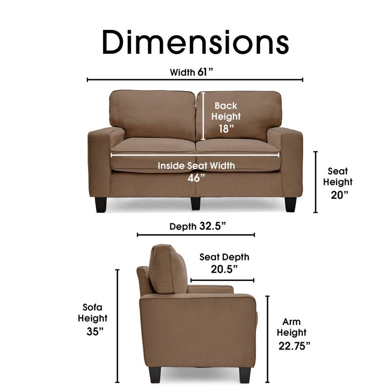 Serta Palisades Upholstered 61" Sofas for Living Room Modern Design Couch, Straight Arms, Tool-Free Assembly