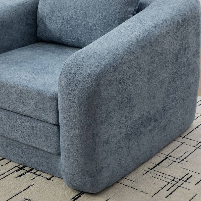 40" Convertible Chenille Floor Sofa Bed, Foldable Boneless Mattress Cloud Single Couch Lounge Chair with Armrest & Pillow