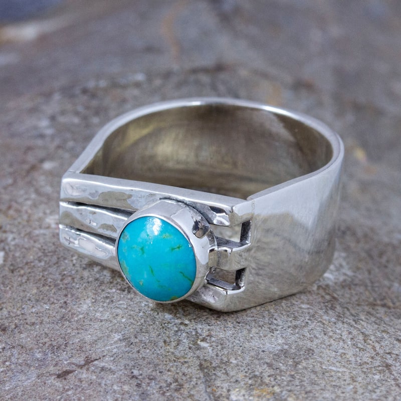 Novica Handmade Charming Harp Turquoise Cocktail Ring