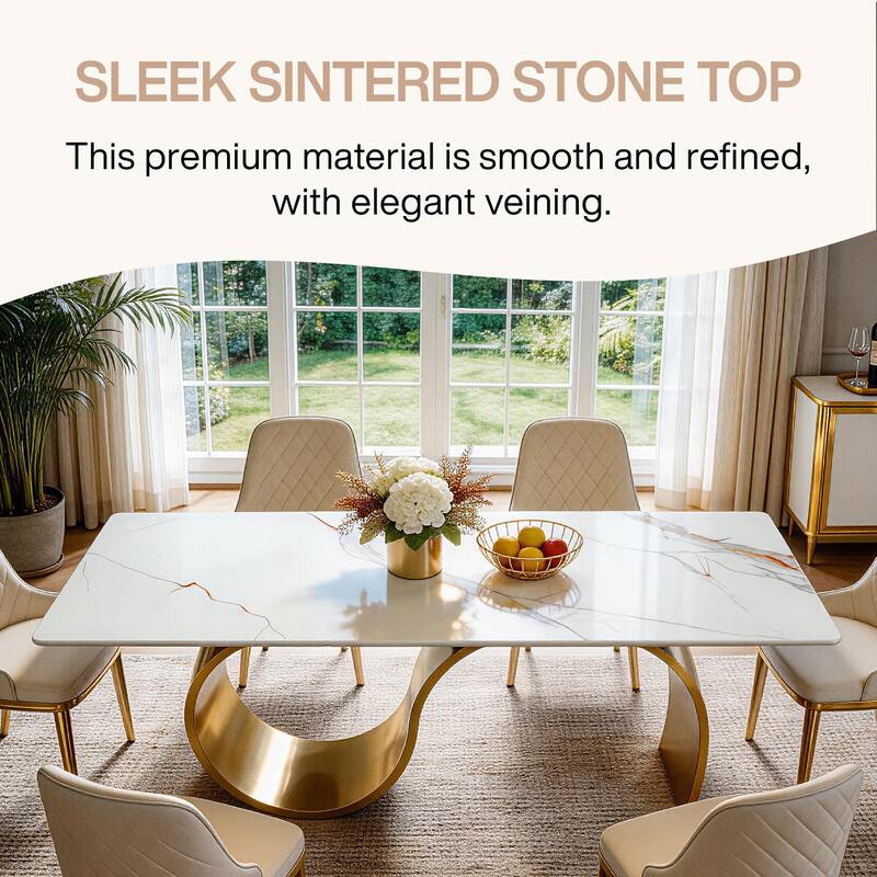 78.7" Sintered Stone Kitchen Dining Table for 8, Stainless Steel Base
