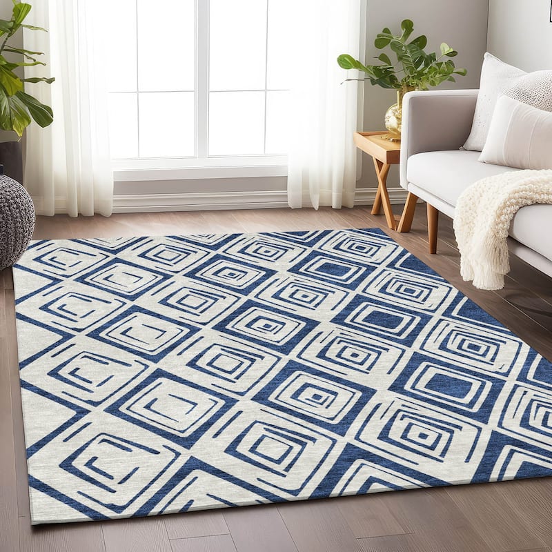 Premium Washable Super Soft Modern Diamond Mayfield Rug - Navy - 3' x 5' - Rectangle