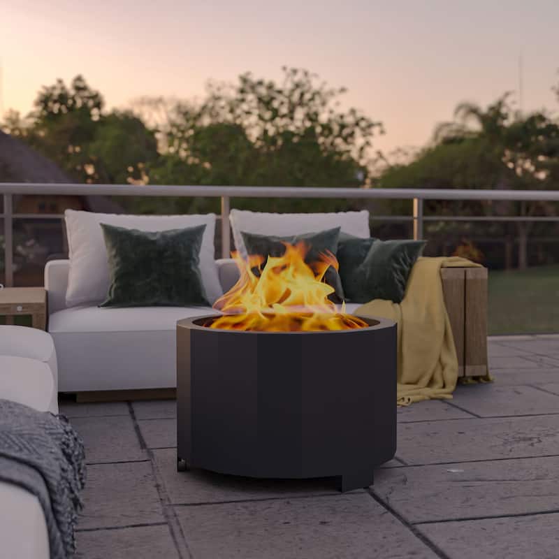 Commercial Grade 27" Outdoor Smokeless Wood Burning Portable Fire Pit - 27"D x 27"W x 17.75"H - Black