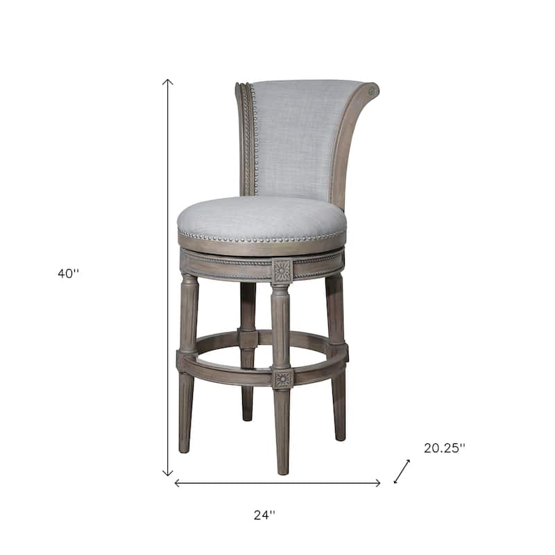 HomeRoots 25" Gray Solid Wood and Fabric Counter Height Swivel Bar Chair