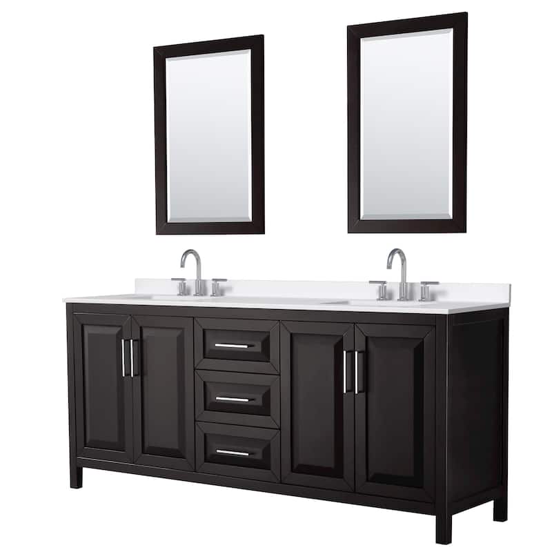 Wyndham Collection WCV252580D-QTZ-US3M24 Daria 80" Free Standing - Dark Espresso / White Quartz Top / Polished Chrome