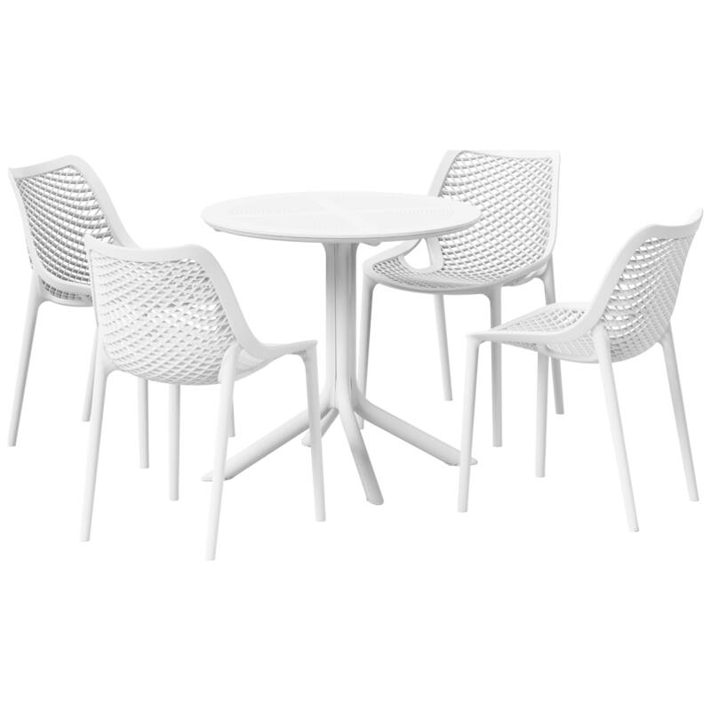 Frond and Form 4-Person Outdoor Round Dining Set - White