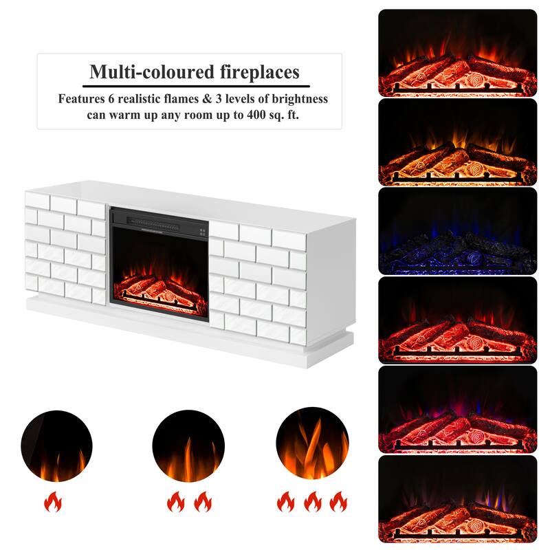 63" Electric TV Stand Fireplace with Adjustable LED Flame