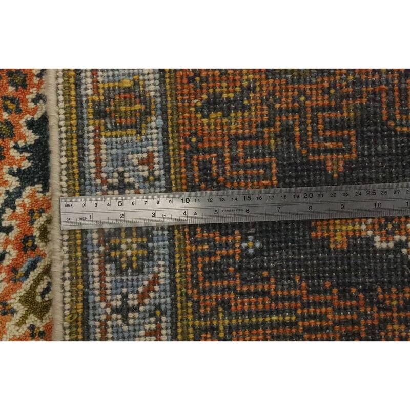 Hand Knotted Oriental 100% Wool Carpet Traditional Geometric Navy Blue & Blues Viss Runner Rug - 8' 9'' X 2' 7''