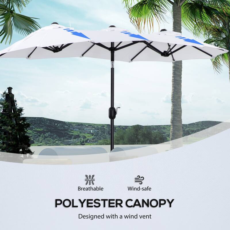 Double-sided Patio Umbrella 9.5' Large Outdoor Market Umbrella with Push Button Tilt and Crank, 3 Air Vents and 12 Ribs