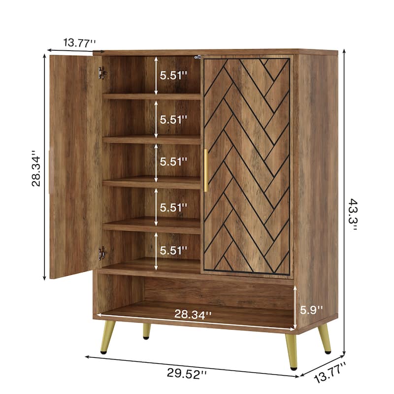 Walnut Shoe Cabinet, 6-Tier Wooden Shoe Organizer with Stable Leg