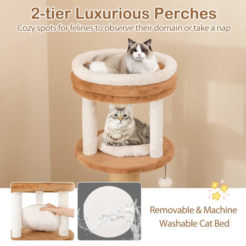 65 Inches Tall Cat Tree with Self-groomer and Removable Cat Bed - 23" x 23"