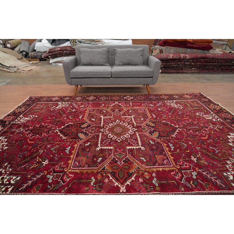 Hand Knotted Oriental 100% Wool Carpet Traditional Medallion Red Heriz Area Rug - 10' 5'' X 8' 0''