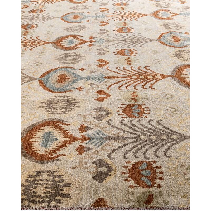 Ikat One-of-a-Kind Hand-Knotted Area Rug - Ivory, 9' 3" x 12' 4" - 9' 3" x 12' 4"