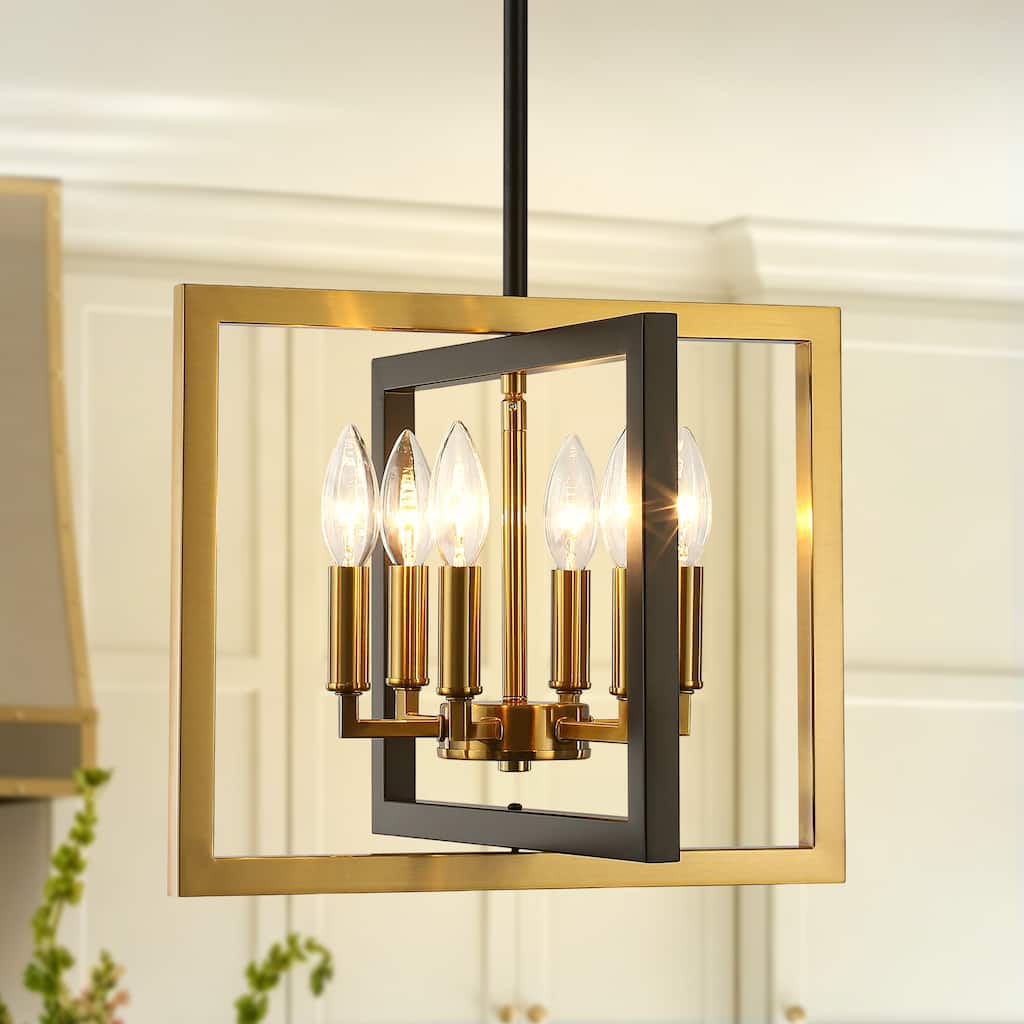 Zjvaive Industrial 6-Light Metal Square Cage Pendant Lighting for Kitchen Island Entryway