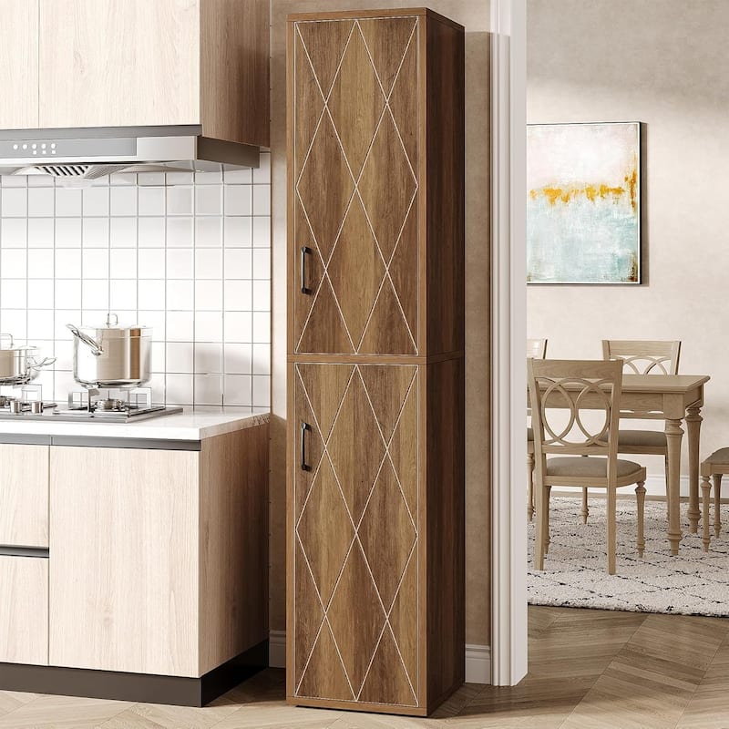 75.39-Inch Wood Storage Cabinet, Tall Floor Cabinet with 2 Doors and 6 Shelves - Walnut Brown