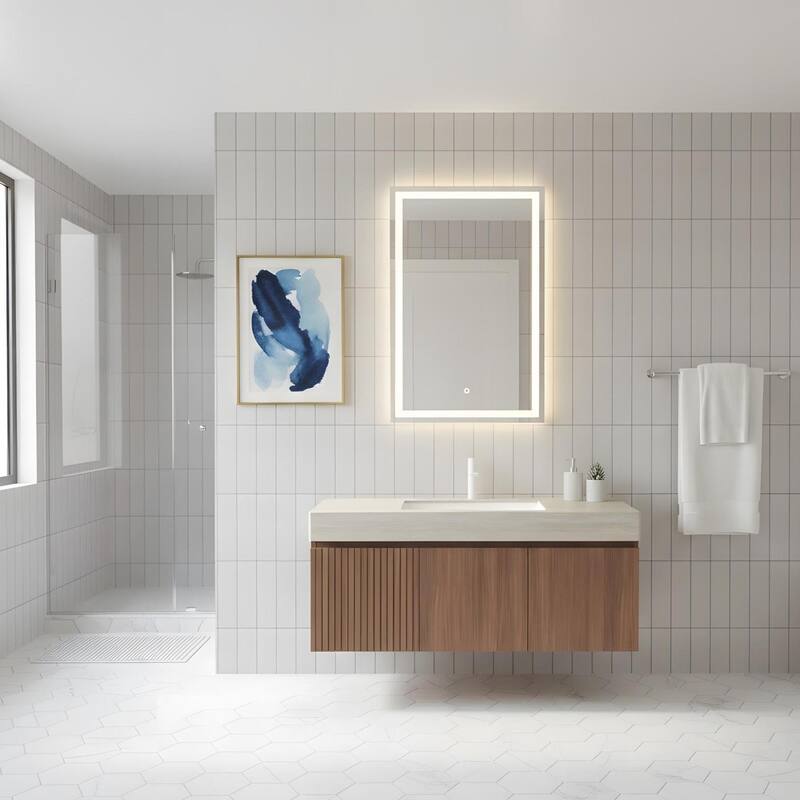 Mondern Floating Bathroom Vanity with 1 Pre-drilled Faucet Holes - 48 - Brown Oak