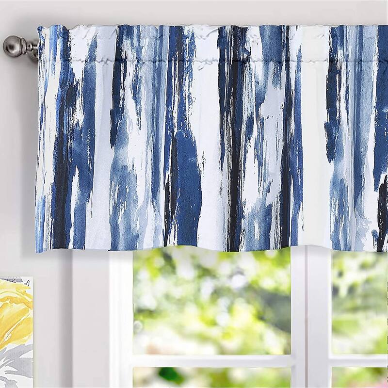 Porch & Den Nova Ink Blue Brush Stroke Pattern Blackout Valance - 52'' width x 18'' length - Navy Blue