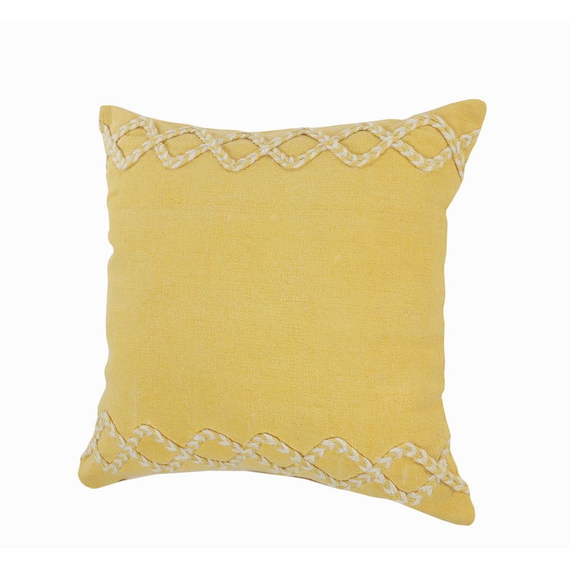 HomeRoots 20" X 20" Yellow and White Braided Cotton Zippered Pillow