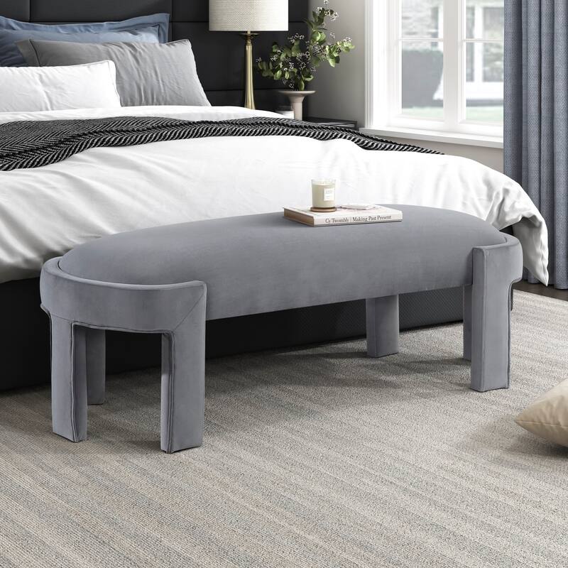 Stylish Upholstered Bench Green Velvet Fabric Foam Cushioned Seat Luxurious Comfort Home Furniture 1pc - Gray