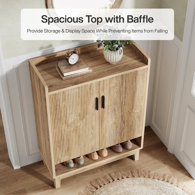 20-Pair Shoe Storage Cabinet with Doors, Farmhouse Shoe Organizer Rack Storage for Entryway Hallway Closet