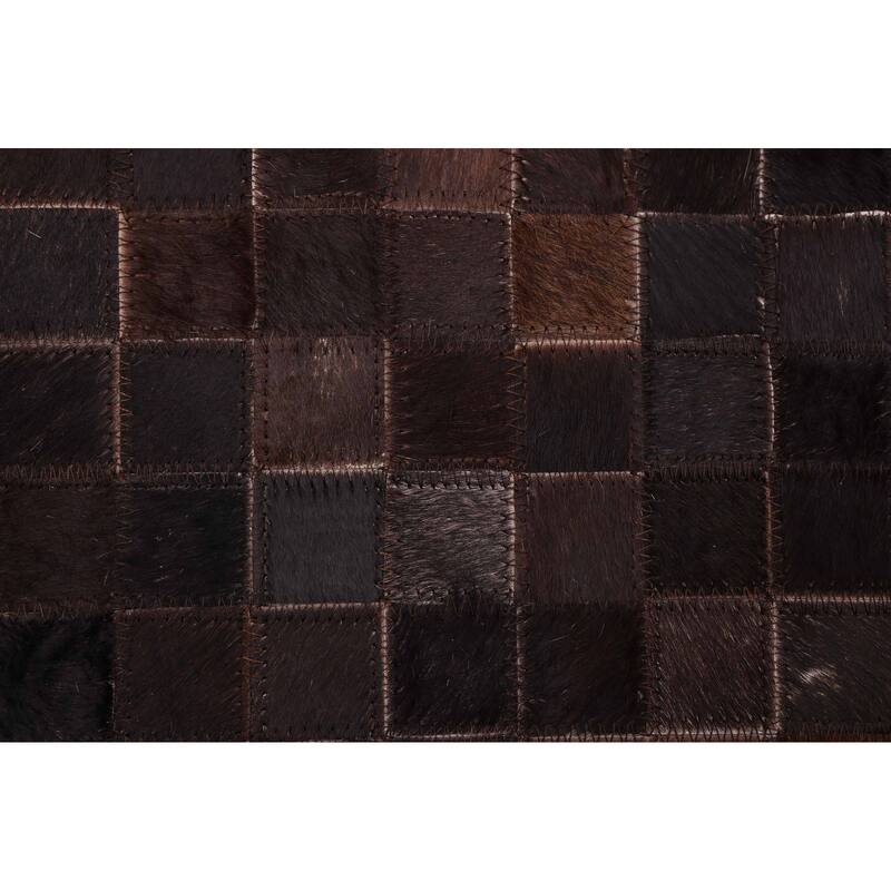 ECARPETGALLERY Handmade Cowhide Patchwork Dark Brown Leather Rug - 6'1 x 6'1