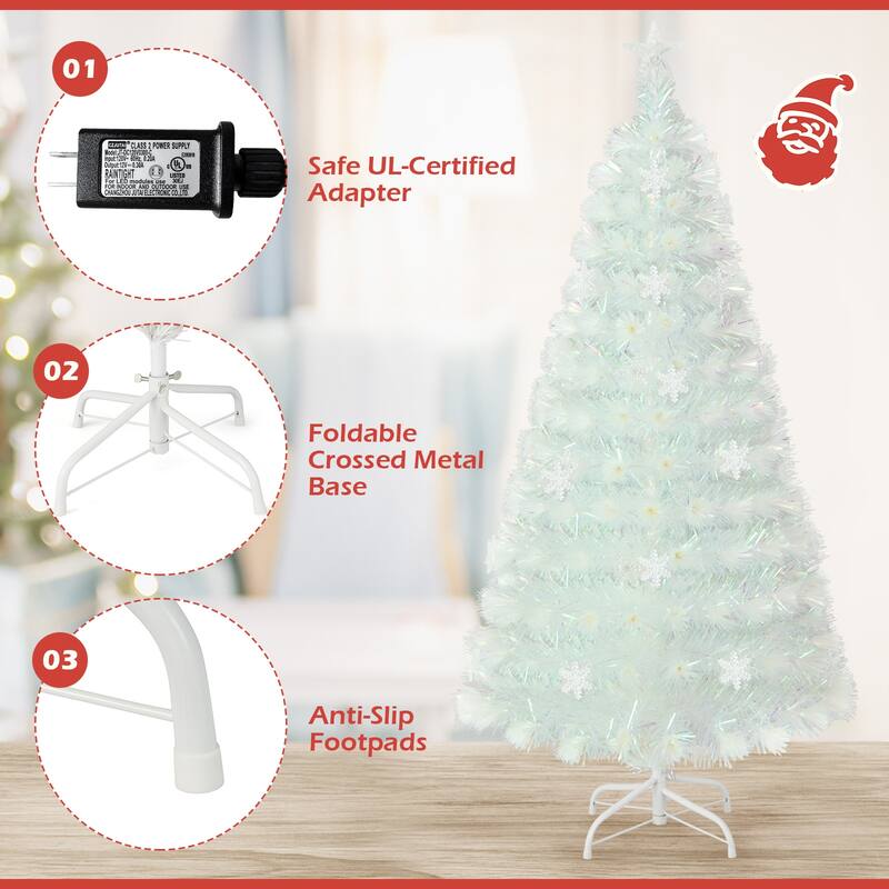 5 Feet Pre-Lit White Artificial Christmas Tree with Iridescent Leaves