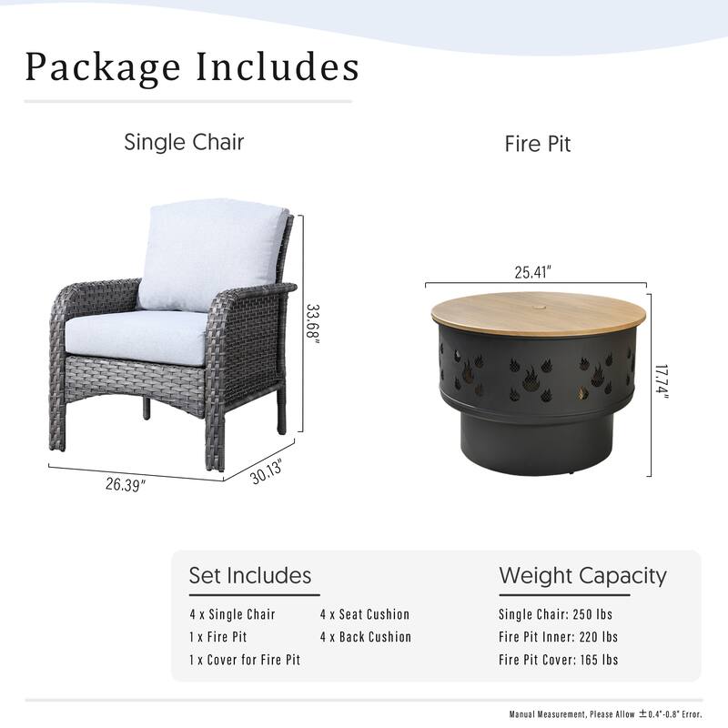 XIZZI 5-piece Single Chairs Wicker Patio Furniture with Firepit