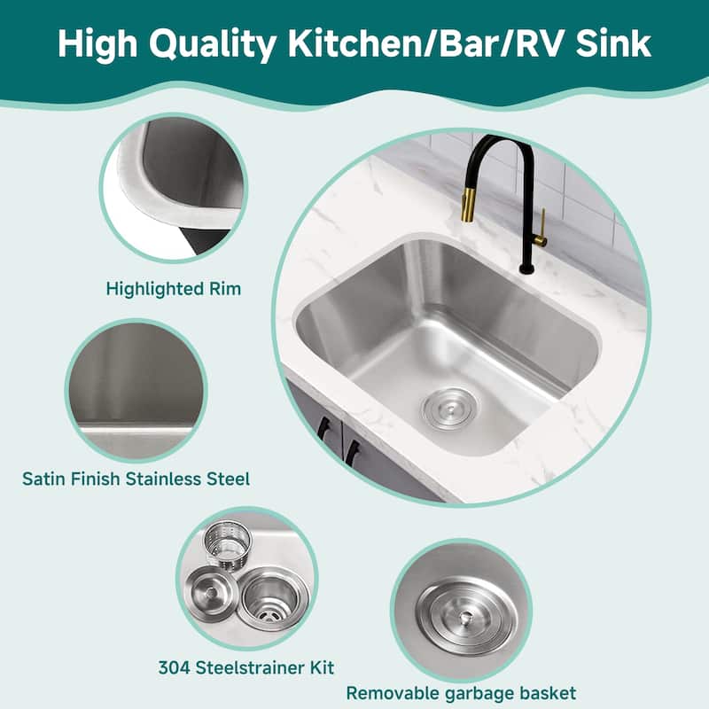 CB HOME 23'' Undermount Kitchen Sink, Stainless Steel Kitchen Sink Single Bowl, Undercounter Kitchen Sink With Basket Strainer