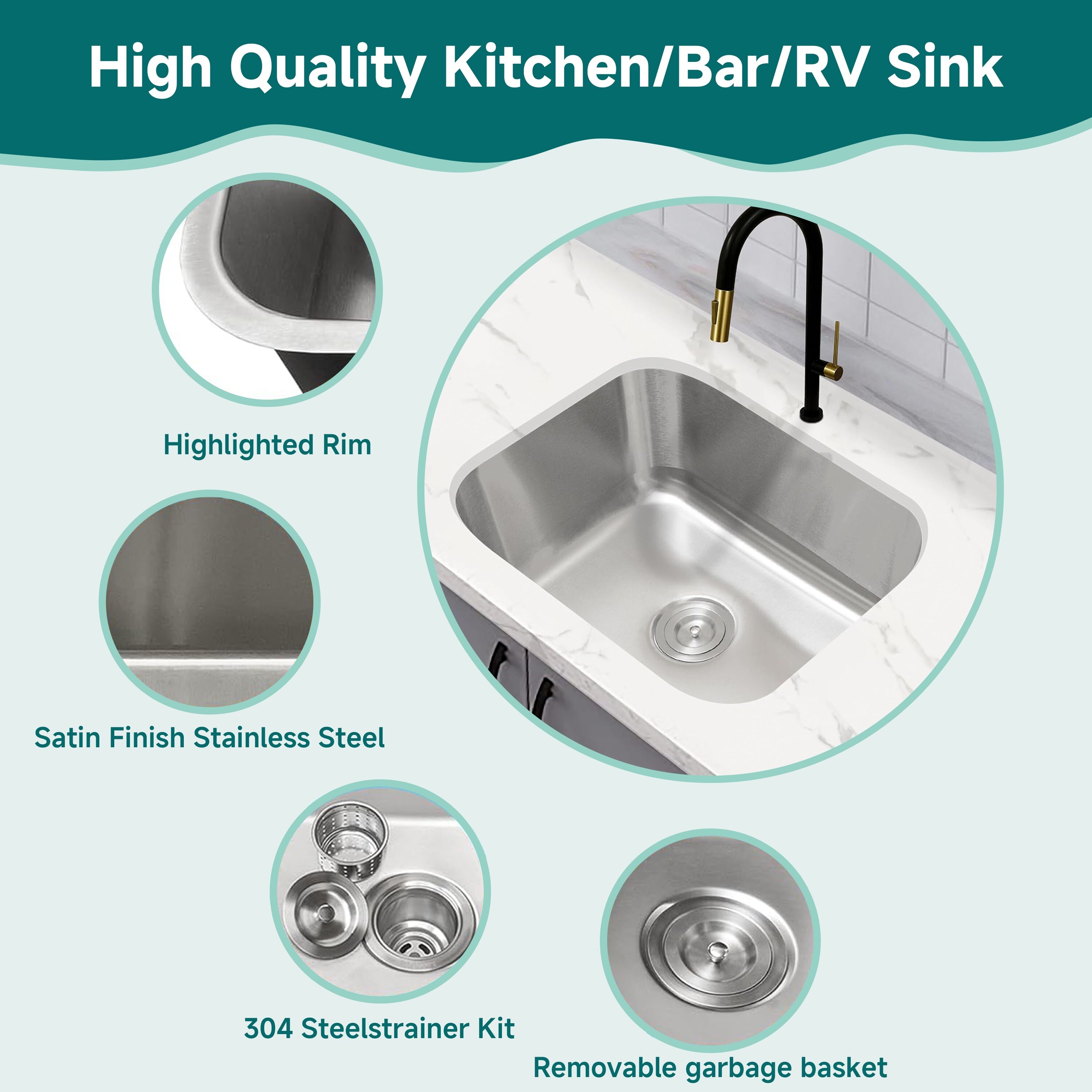 CB HOME 23'' Undermount Kitchen Sink, Stainless Steel Kitchen Sink