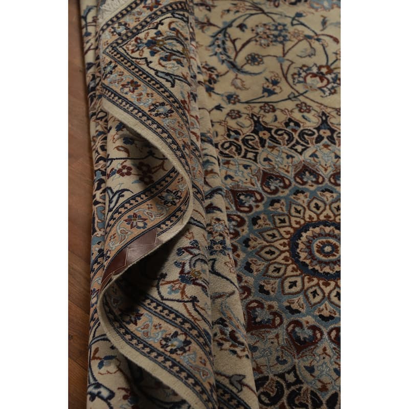 Hand Knotted Oriental 100% Wool Carpet Traditional Floral Beige & Ivories Nain Area Rug - 11' 5'' X 8' 0''