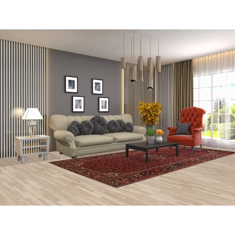 Hand Knotted Oriental 100% Wool Carpet Traditional Geometric Red Hamedan Area Rug - 10' 7'' X 5' 3''